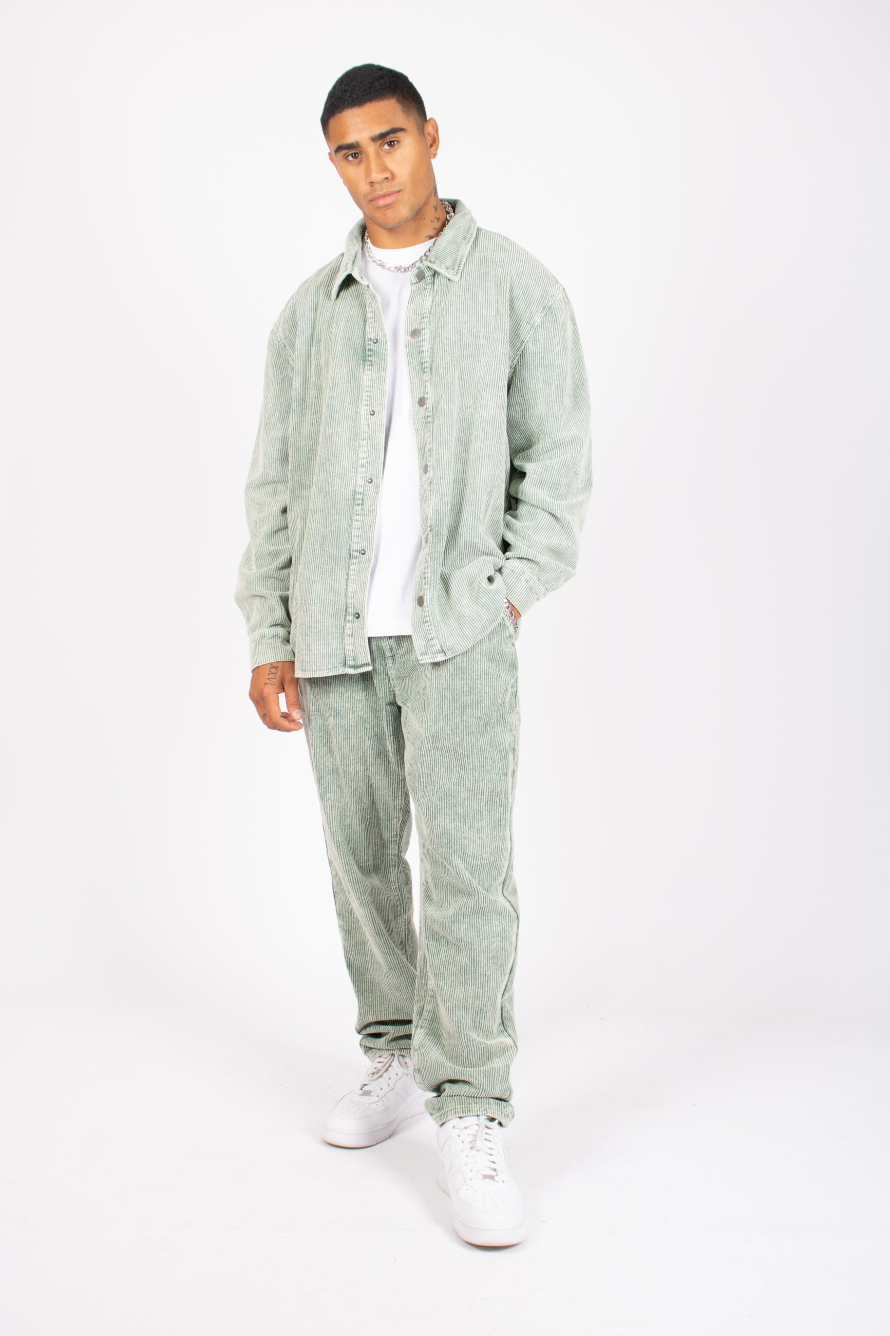 Washed Acid Green Corduroy Straight Leg Trouser