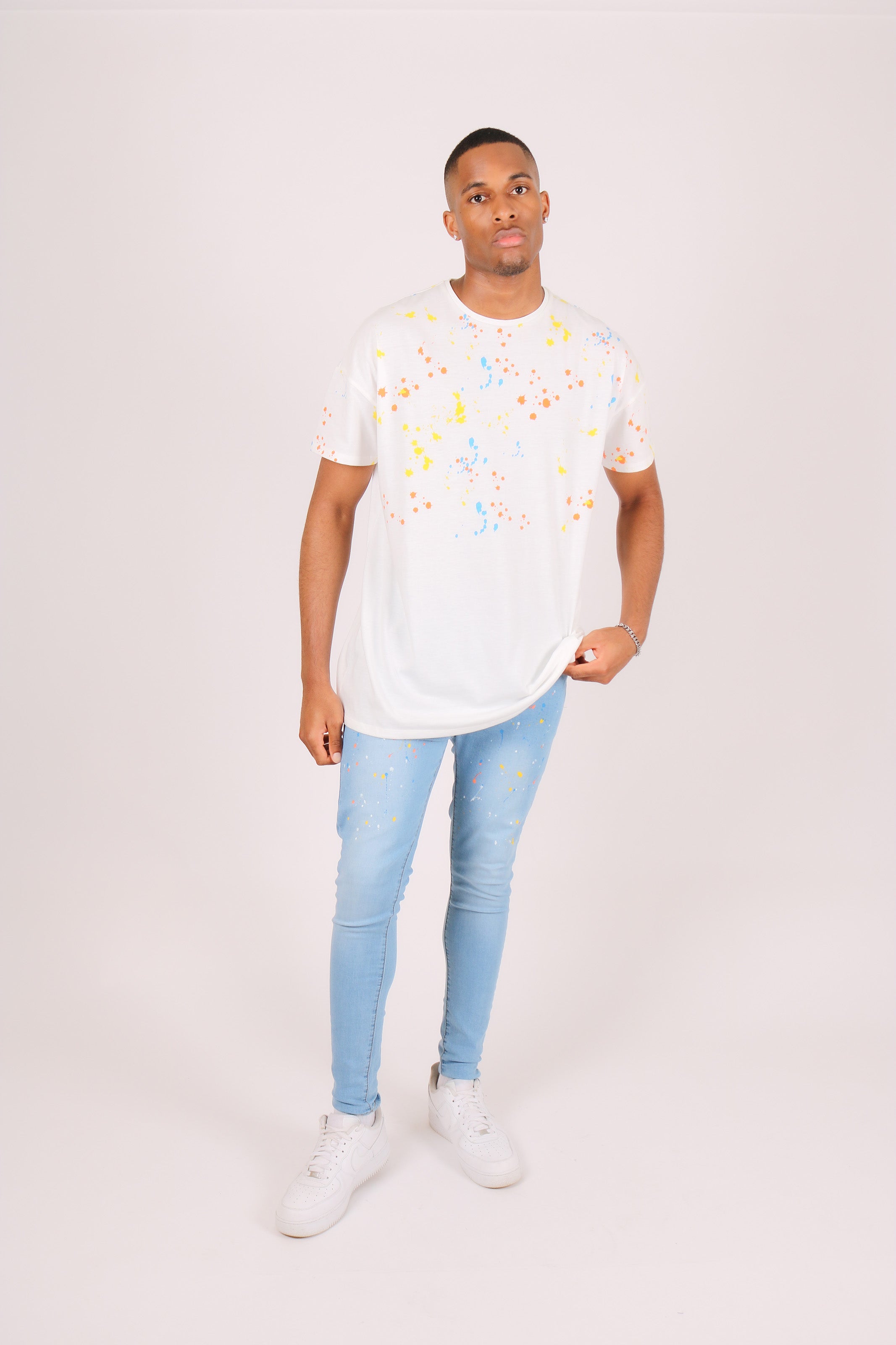 Oversized White Paint Splatter T-Shirt