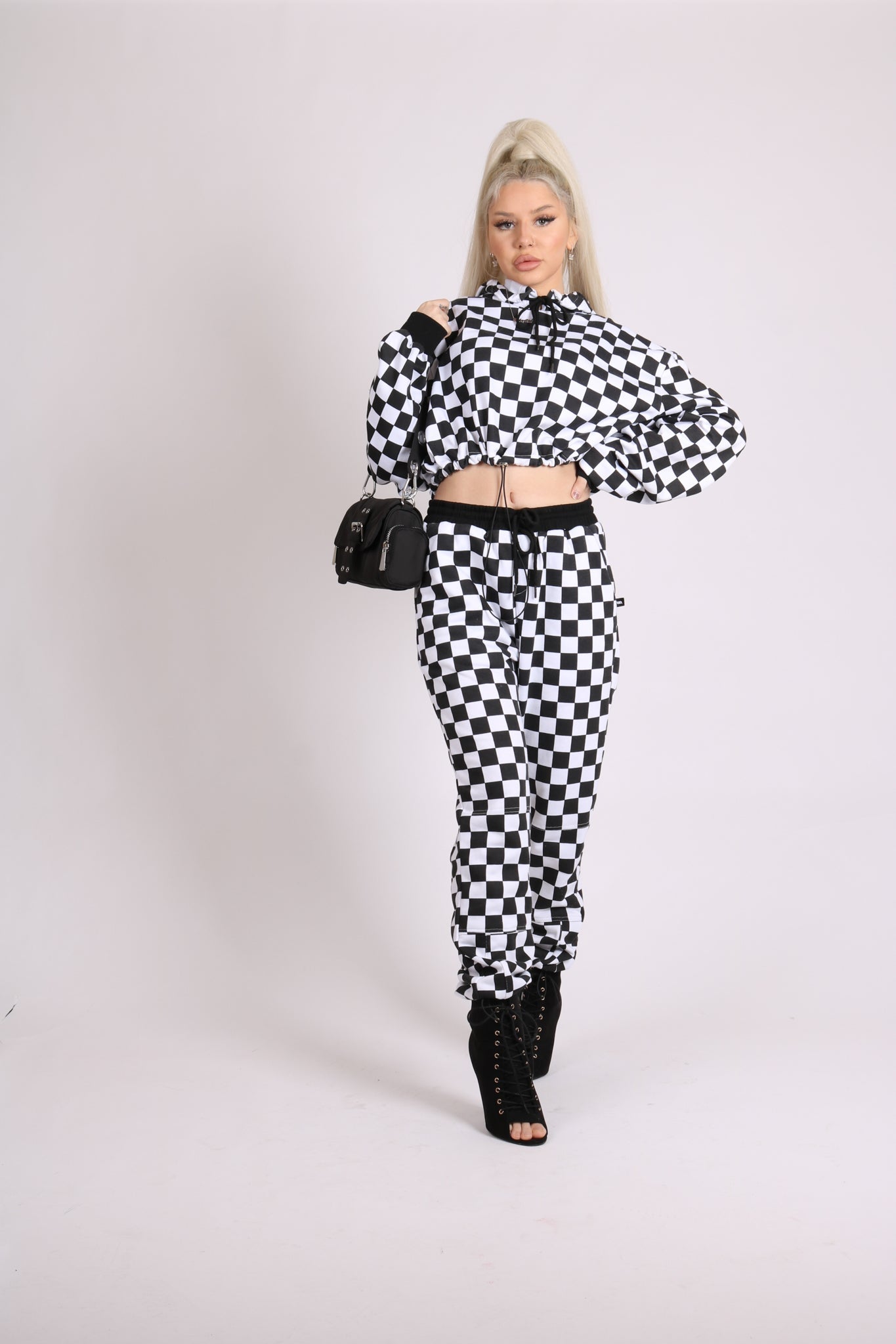 Checkered Cropped Hoodie Jogger HOODIE 6