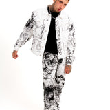 Angel Renaissance Printed Oversized Denim Jacket in White