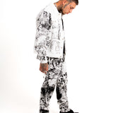 Angel Renaissance Printed Oversized Denim Jacket in White