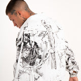 Angel Renaissance Printed Oversized Denim Jacket in White