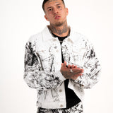 Angel Renaissance Printed Oversized Denim Jacket in White