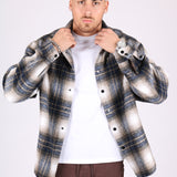Utility Flannel Overshirt In Cream And Blue
