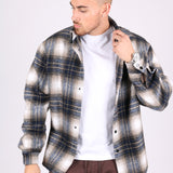 Utility Flannel Overshirt In Cream And Blue
