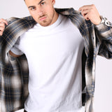 Utility Flannel Overshirt In Cream And Blue