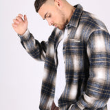Utility Flannel Overshirt In Cream And Blue