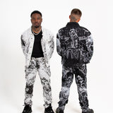 Angel Renaissance Printed Oversized Denim Jacket in White