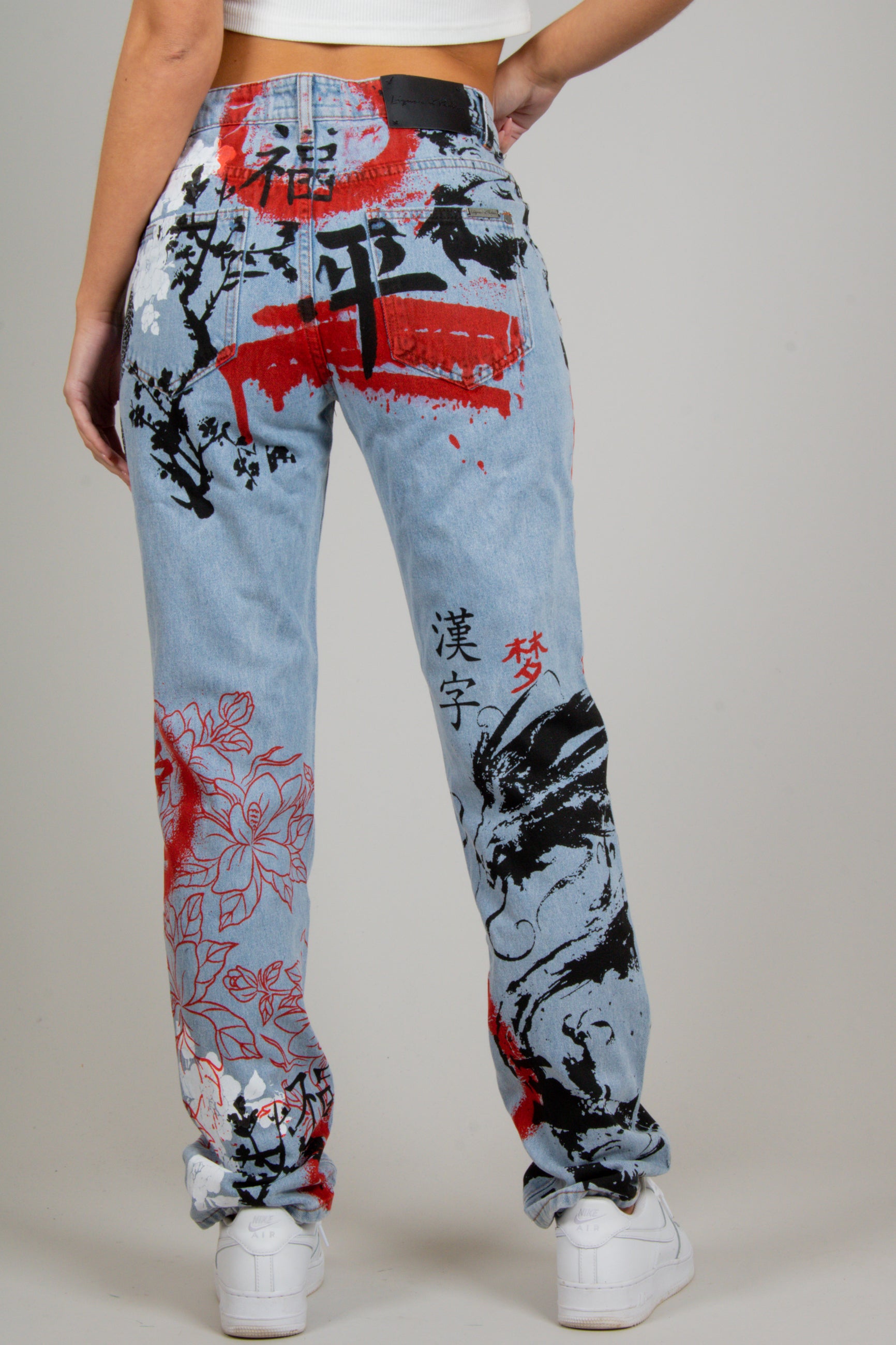 All-Over Dragon Graffiti Print Straight Leg Jeans