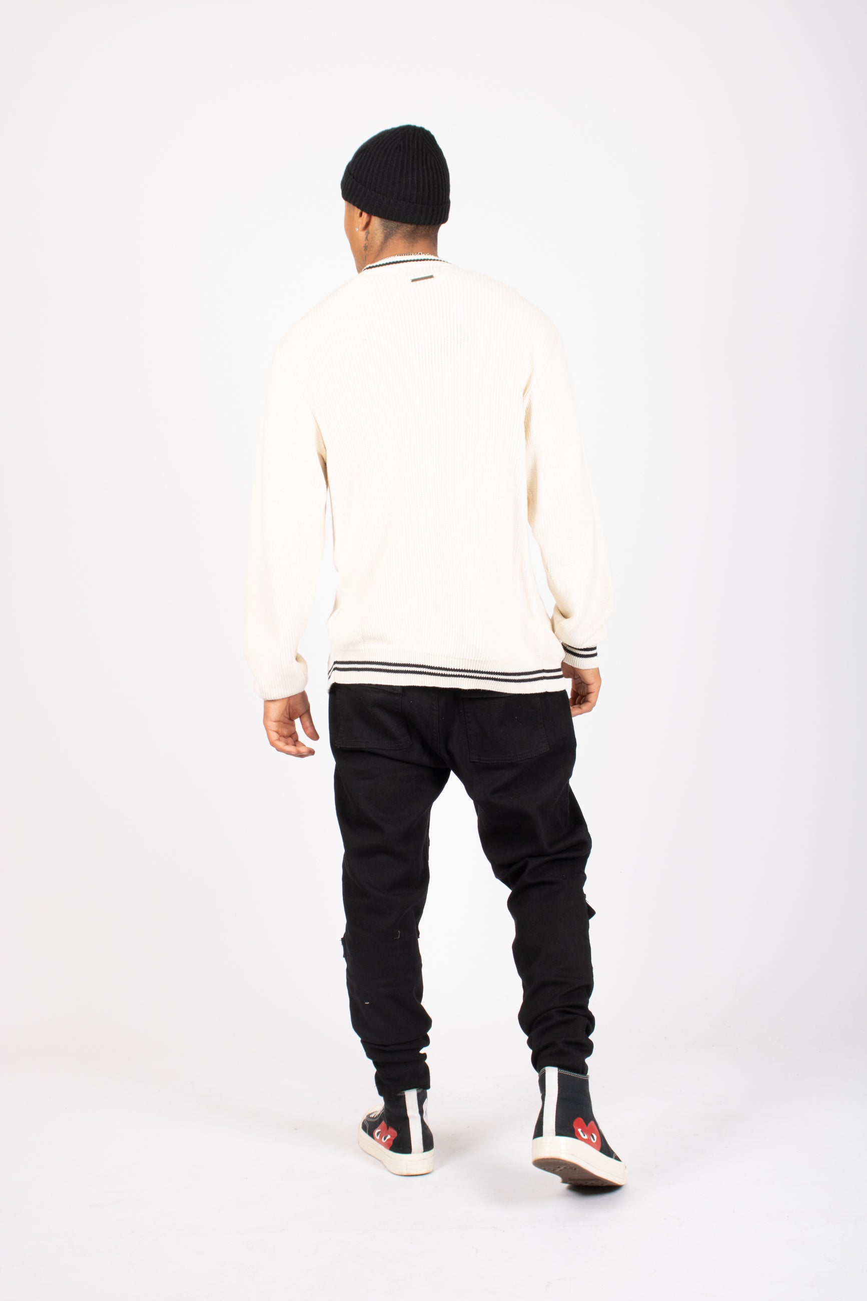 Varsity Knitted Cardigan in Off White