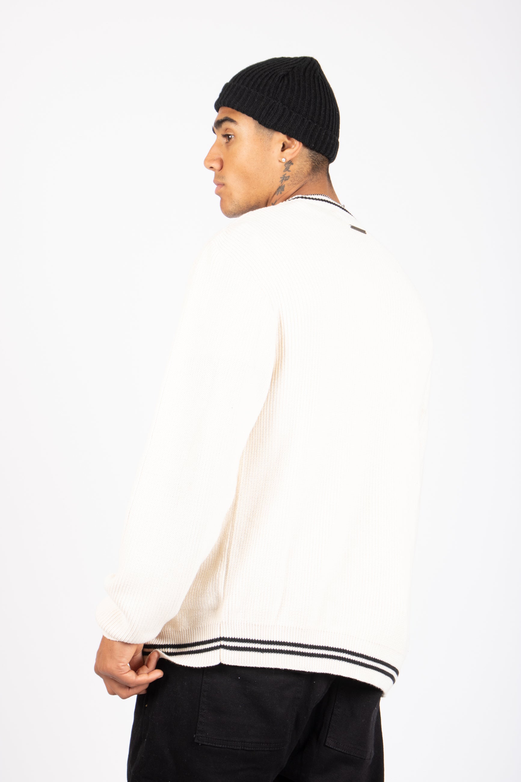 Varsity Knitted Cardigan in Off White