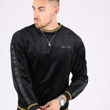 Playas Slim Fit Gold Trim Velour Black Sweater
