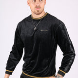 Playas Slim Fit Gold Trim Velour Black Sweater