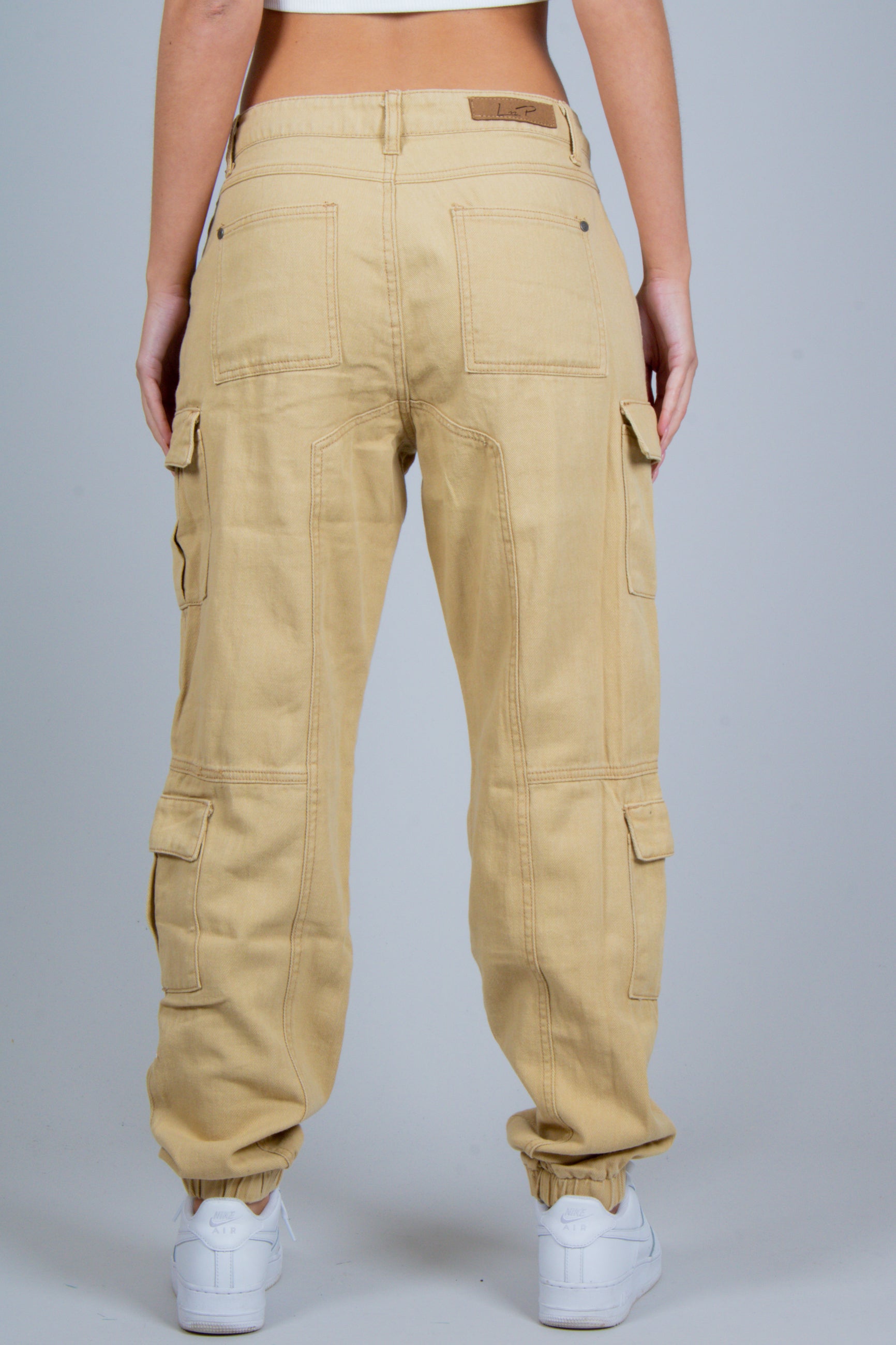 Relaxed Fit Cargo Trousers in Tan Twill Denim