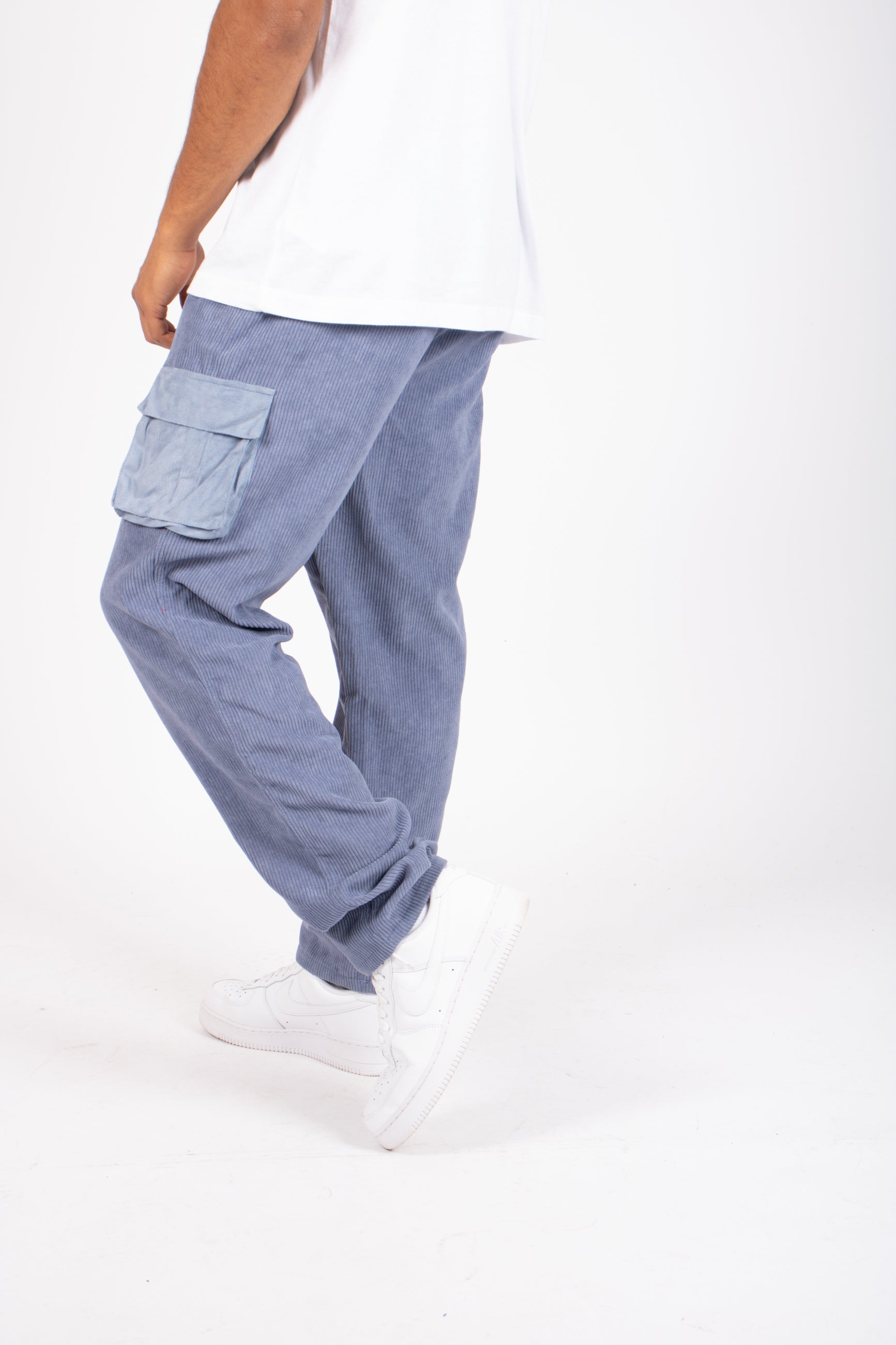 Powder Blue Corduroy Cargo Trouser