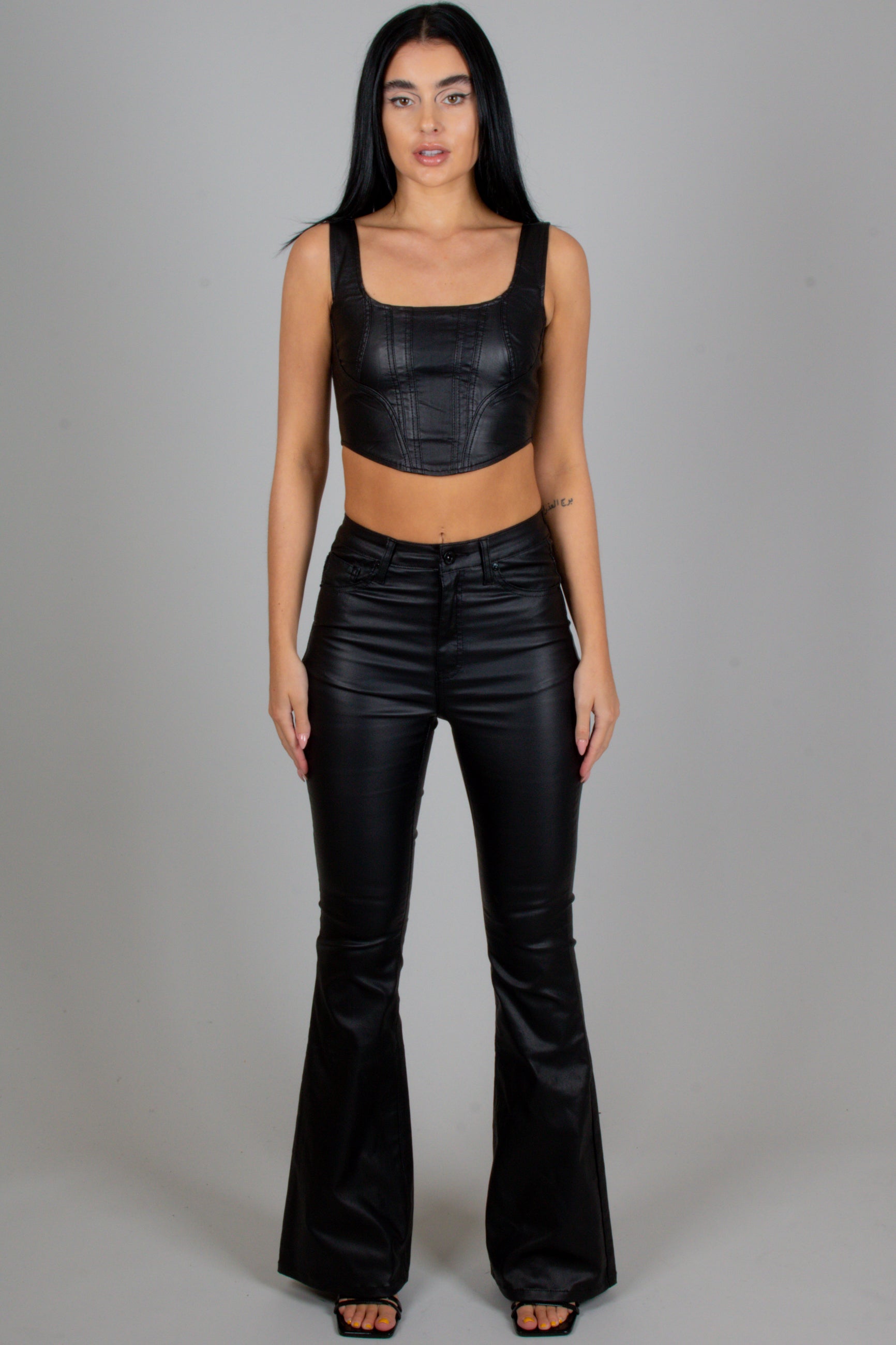 FAE Black Faux Leather Flair Trousers