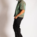 Green Cut & Sew Panel Detail Motorcross Shirt in Khaki