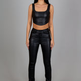 Fae Black Faux Leather Slit Trousers