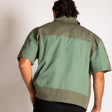Green Cut & Sew Panel Detail Motorcross Shirt in Khaki