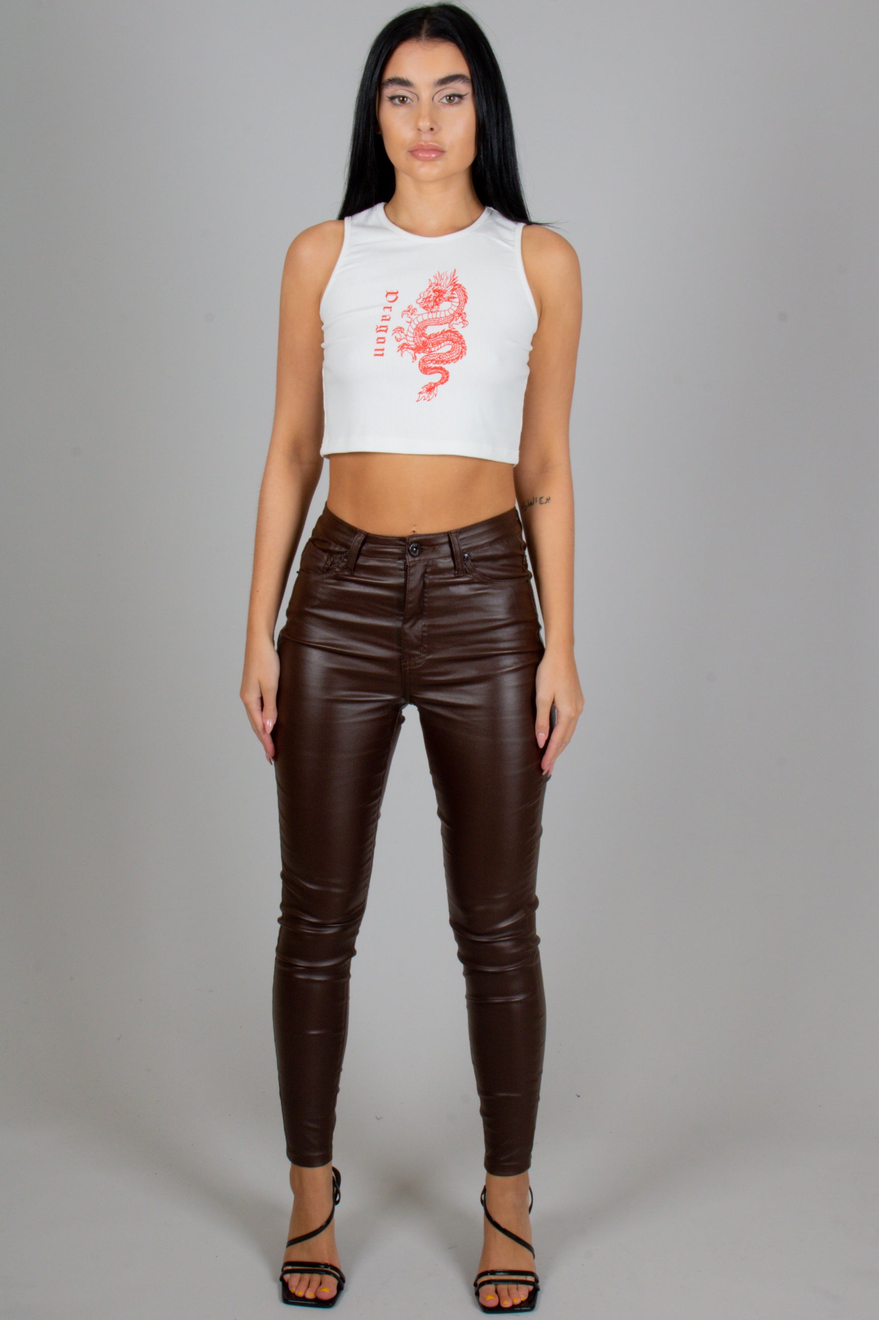 FAE Faux Brown Leather Skinny Trousers