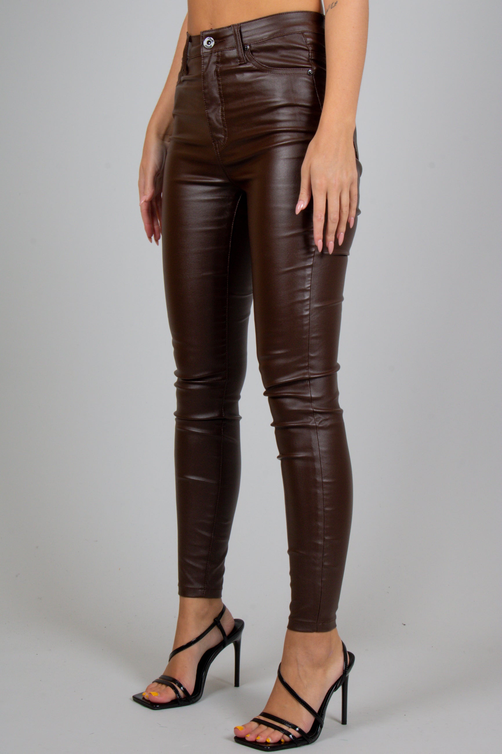 Liquor n Poker Women s FAE Faux Brown Leather Skinny Trousers