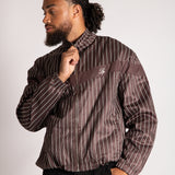 Boxy Pinstripe Windbreaker in Chocolate Brown