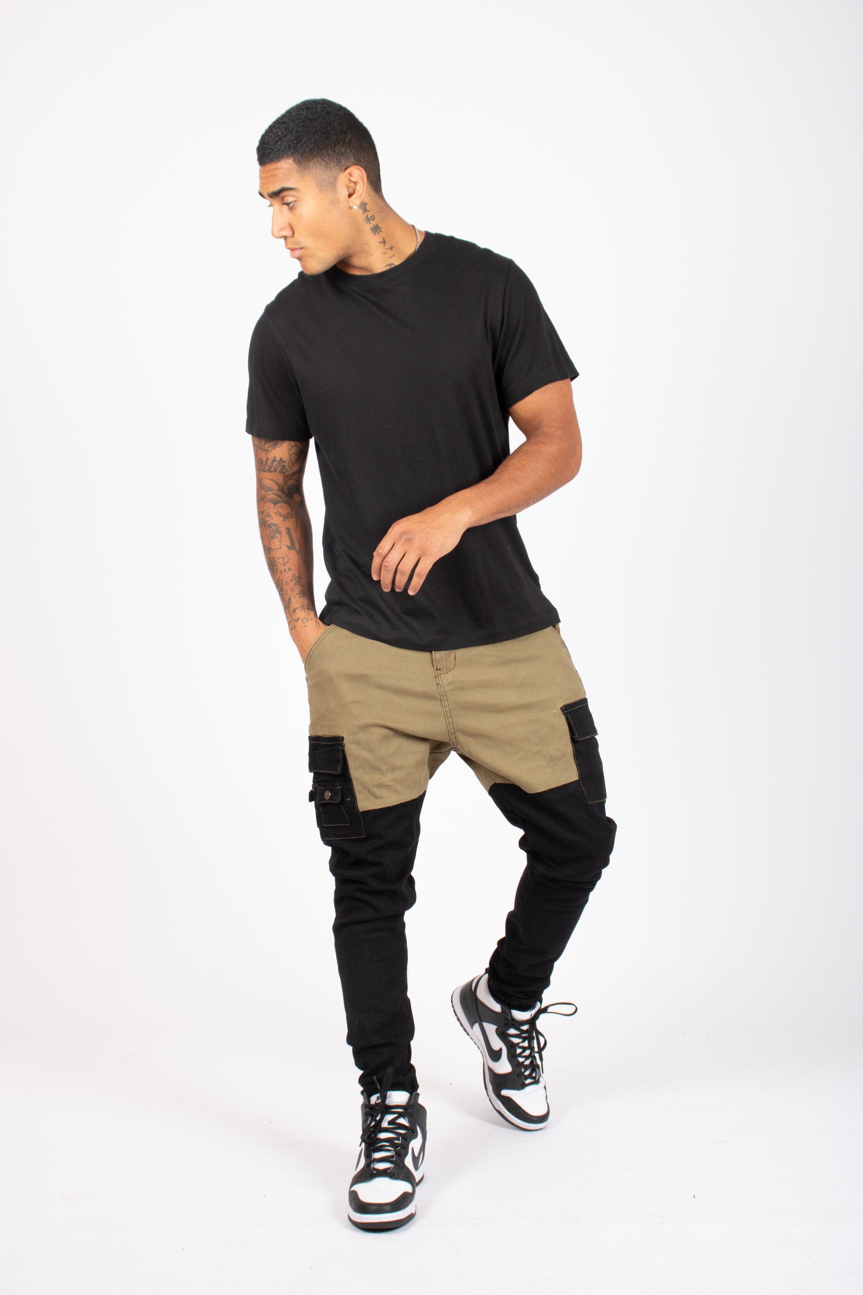 Faro Black & Khaki Contrast Relaxed Denim Jogger