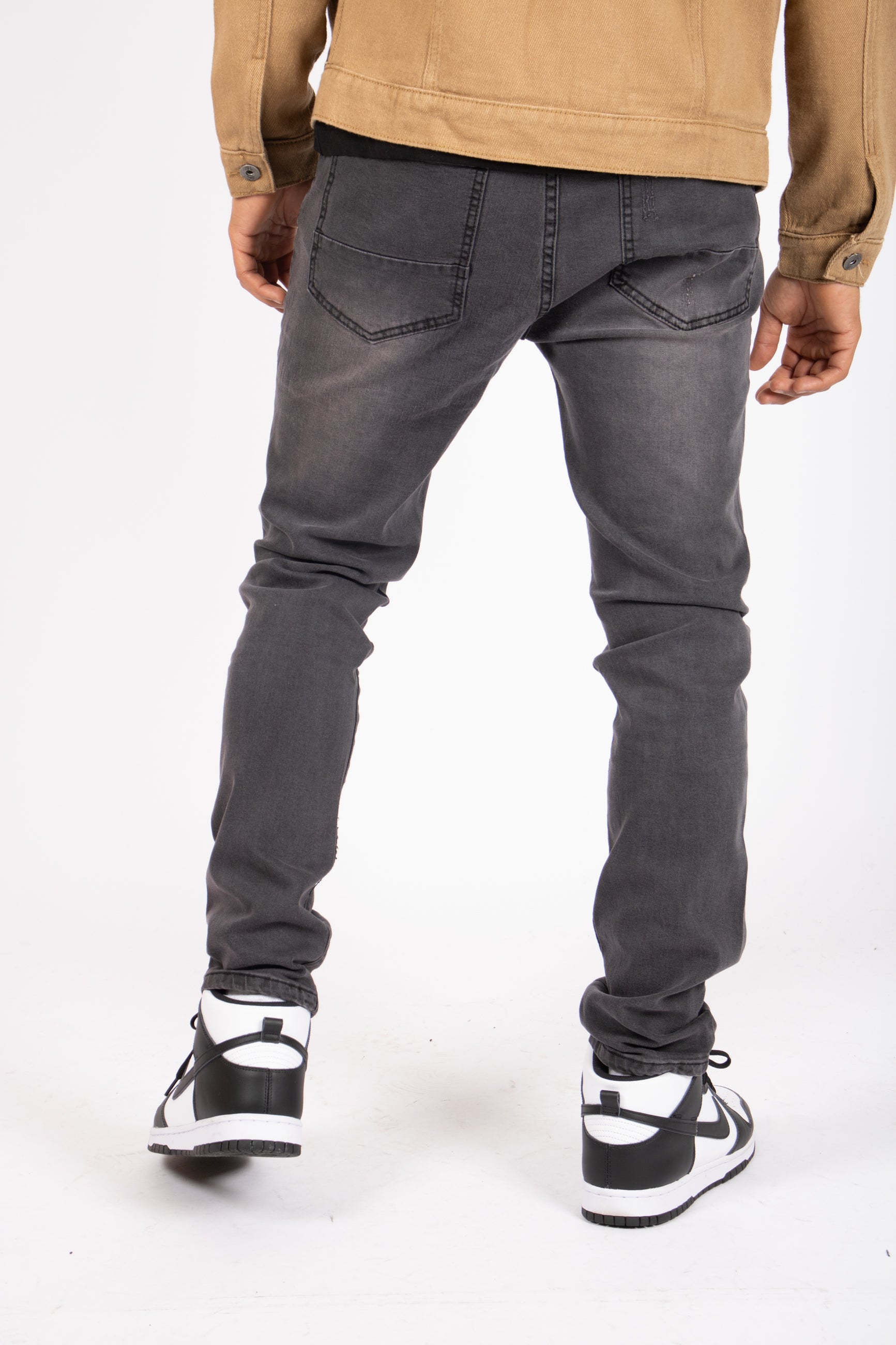 Logan Washed Charcoal Skinny Fit Jeans with Rips