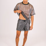 Metallic Grey Mesh Mesh Shorts