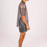 Metallic Grey Mesh Mesh Shorts
