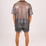 Metallic Grey Mesh Mesh Shorts