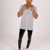 Revere Collar Shirt In Black & White Stripes
