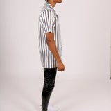 Revere Collar Shirt In Black & White Stripes
