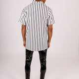 Revere Collar Shirt In Black & White Stripes