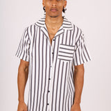 Revere Collar Shirt In Black & White Stripes