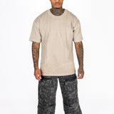 Washed Beige Relaxed Fit Raw Edge T-shirt