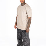 Washed Beige Relaxed Fit Raw Edge T-shirt