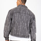 All-Over Japanese Text Oversized Washed Black Trucker Jacket