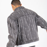 All-Over Japanese Text Oversized Washed Black Trucker Jacket