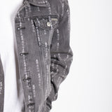 All-Over Japanese Text Oversized Washed Black Trucker Jacket