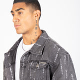 All-Over Japanese Text Oversized Washed Black Trucker Jacket