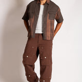 Cut & Sew Patchwork Short Sleeve Shirt in Brown