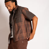 Cut & Sew Patchwork Short Sleeve Shirt in Brown
