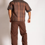 Cut & Sew Patchwork Short Sleeve Shirt in Brown