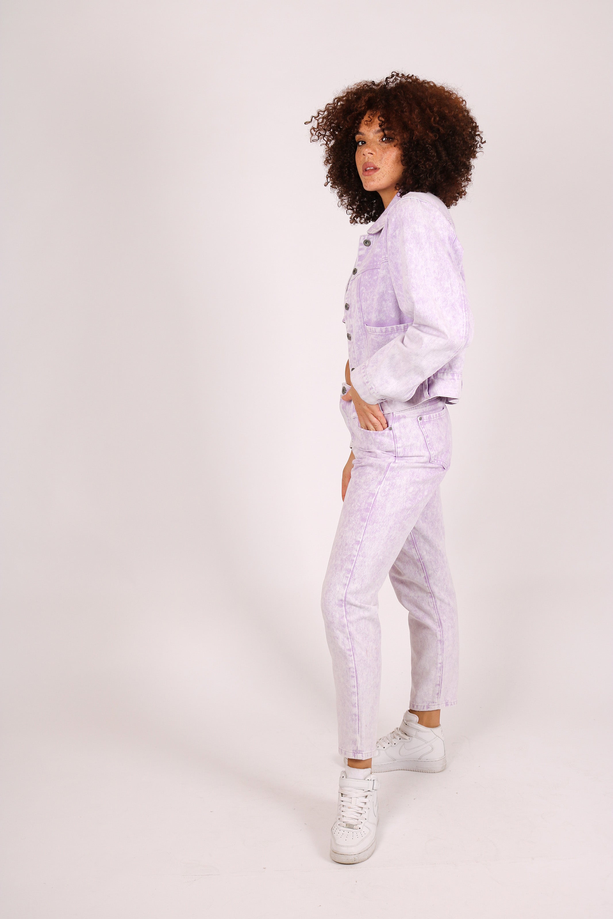 Outta Limits Oversized Utility Denim Jacket In Lilac Acid Wash