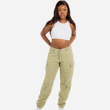 Relaxed Fit Cargo Trouser in Khaki Twill Denim