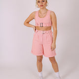 Pink Belted Denim Wide Shorts