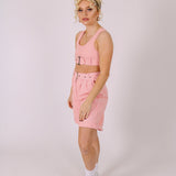 Pink Belted Denim Wide Shorts