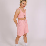 Pink Belted Denim Wide Shorts