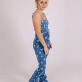 Star Print High Waist Denim Flare